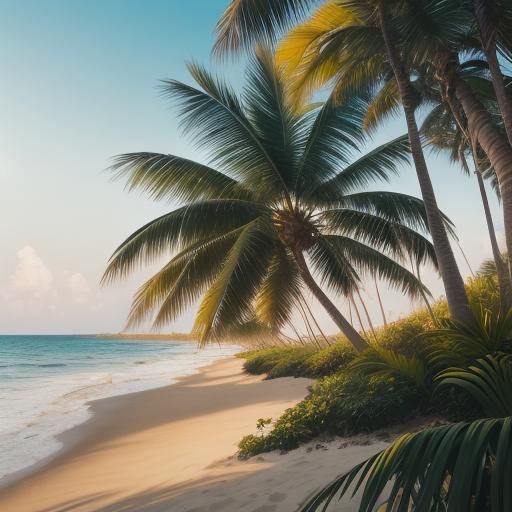 Palm Tree on Sun-Kissed Beach Photography
