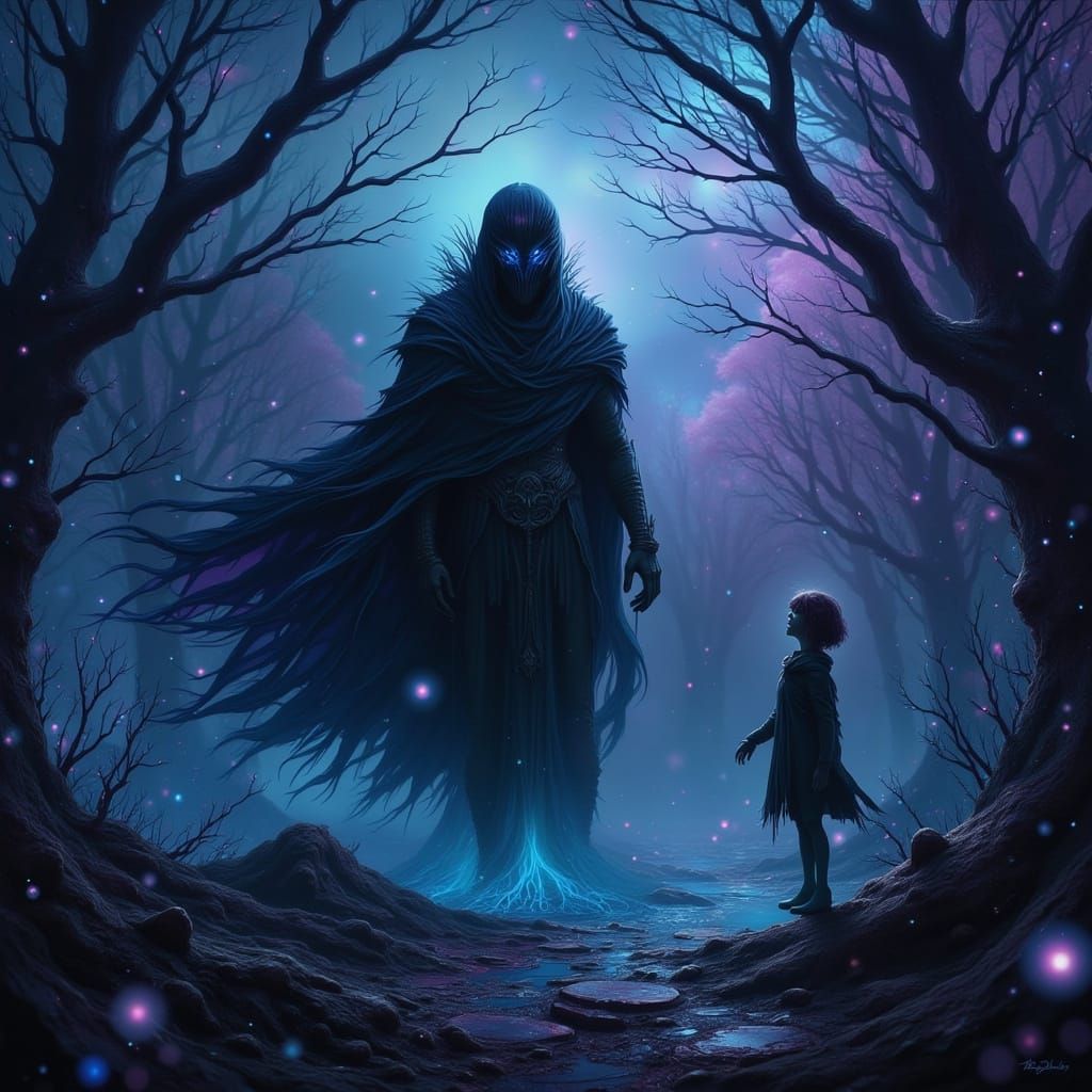 Dark, Moody Fairy Punk Scene in a Dark Glitch Art Style