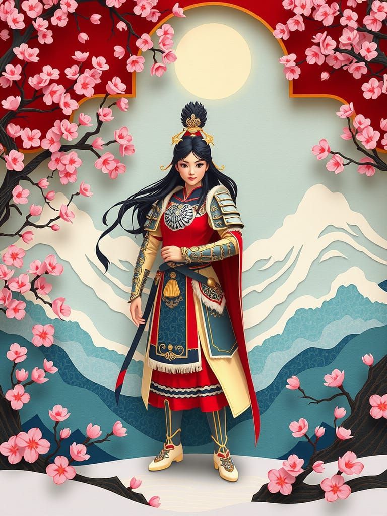 Mulan in Paper-Cut Landscape Art Style