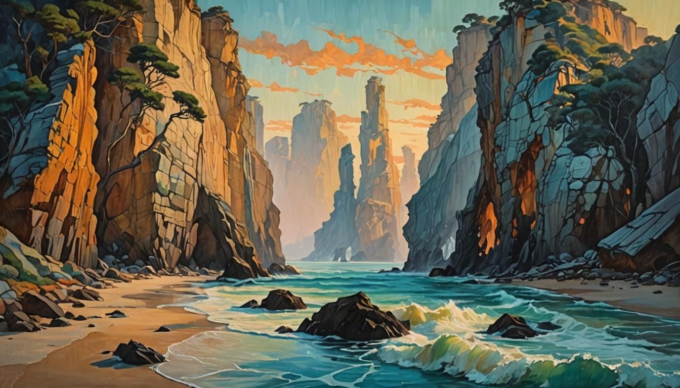 Surreal Coastline: A Melting Twilight Landscape