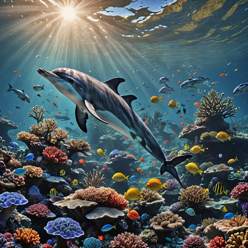 Dolphin in a Colorful Coral Reef