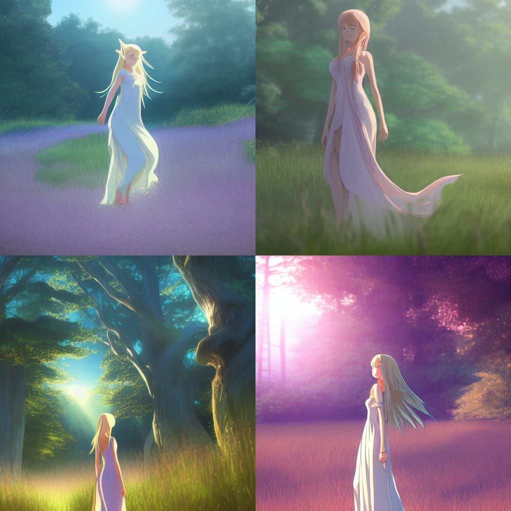 Elven Girl in Meadow: Studio Ghibli Anime Style