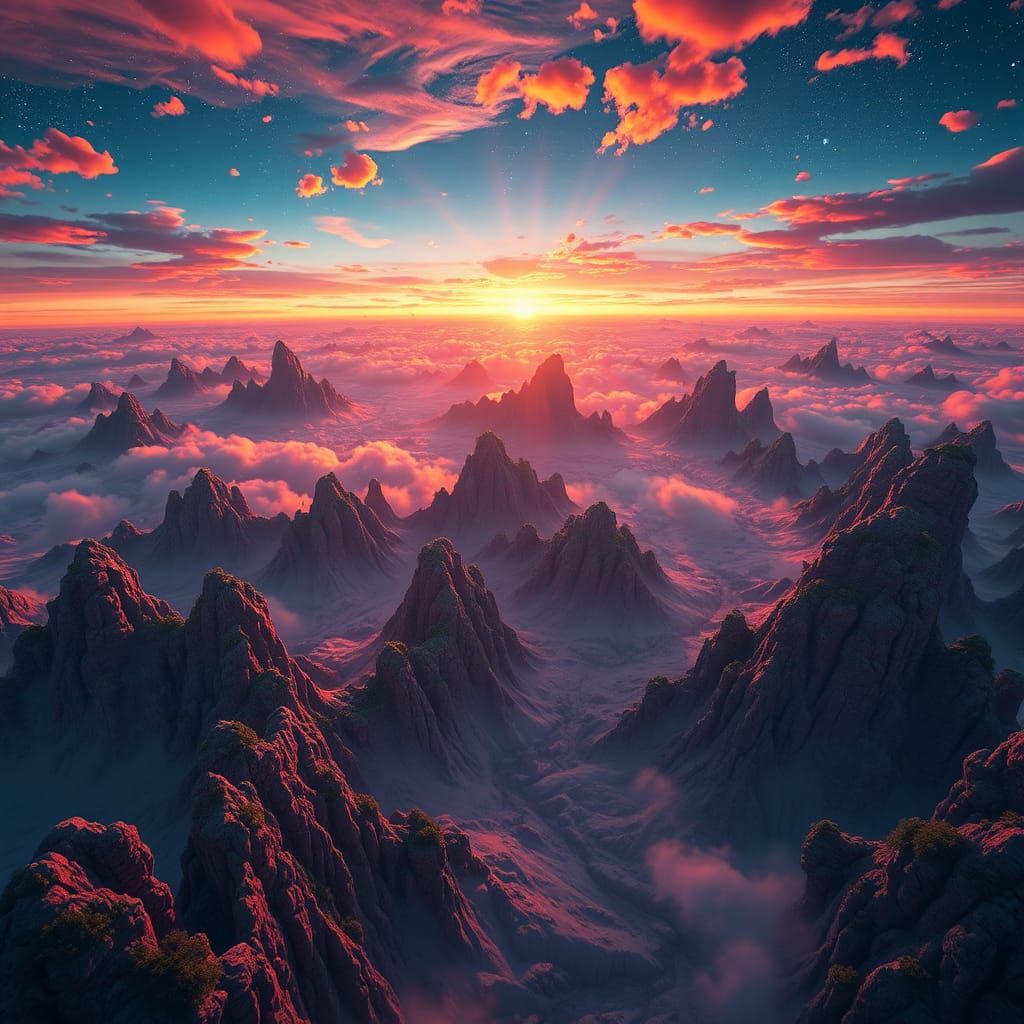 Vibrant Night Sky Biomes in Futuristic Digital Art