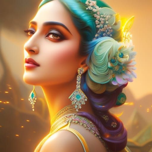 Stained Glass South Asian Beauty in Hyperdetailed Style