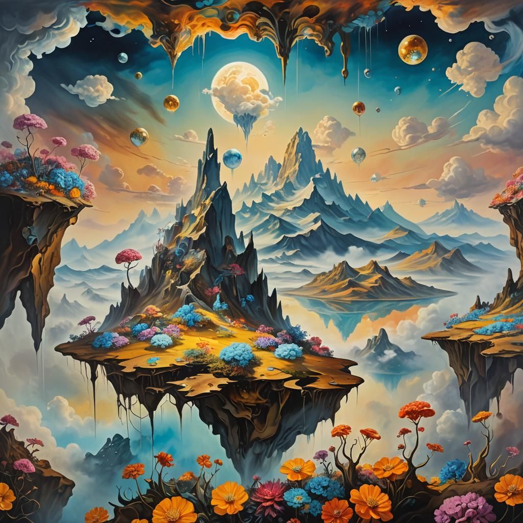 Surreal Floating Islands in Dreamlike Landscape