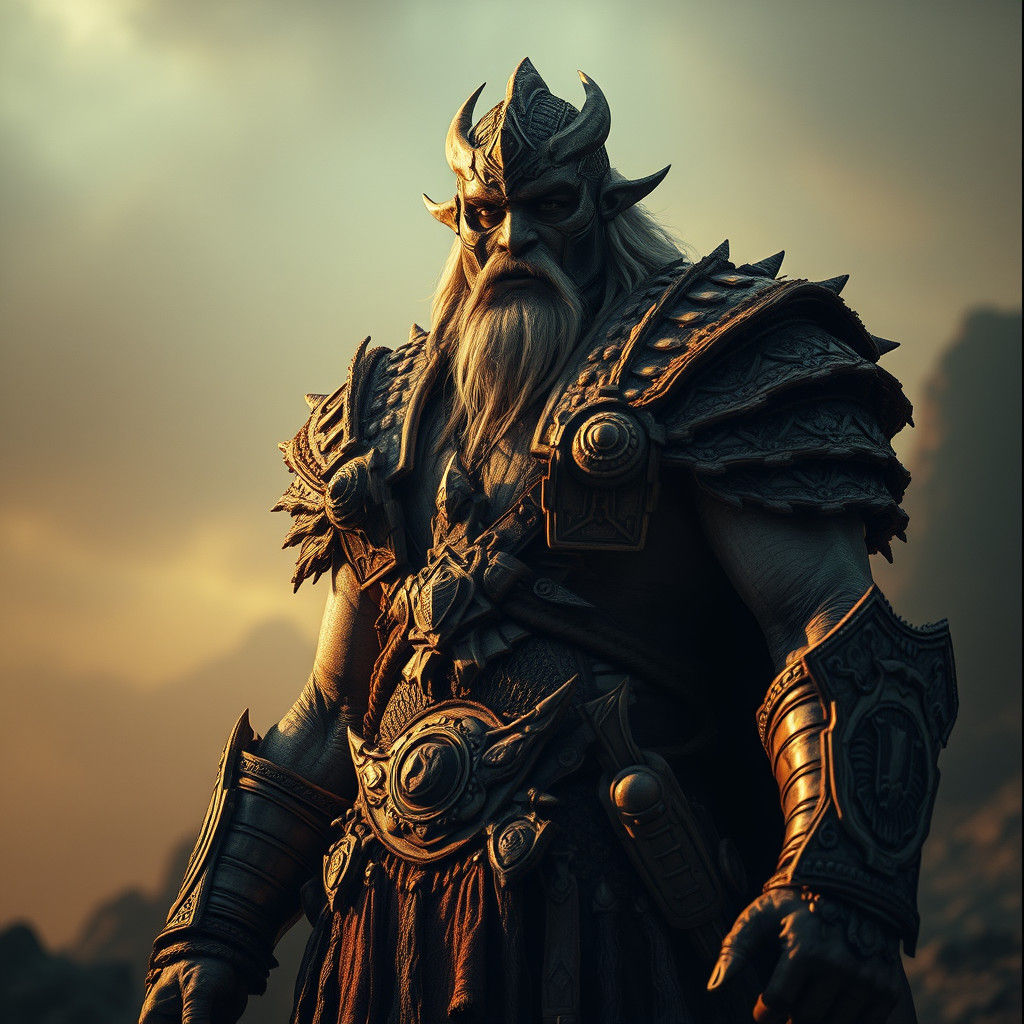 Majestic Warrior Triumphant in Ominous Landscape