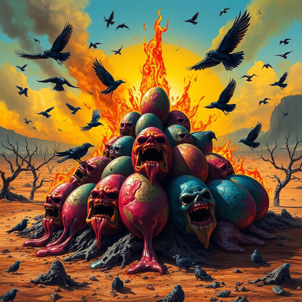 Apocalyptic Pyramid of Melting Angry Eggs