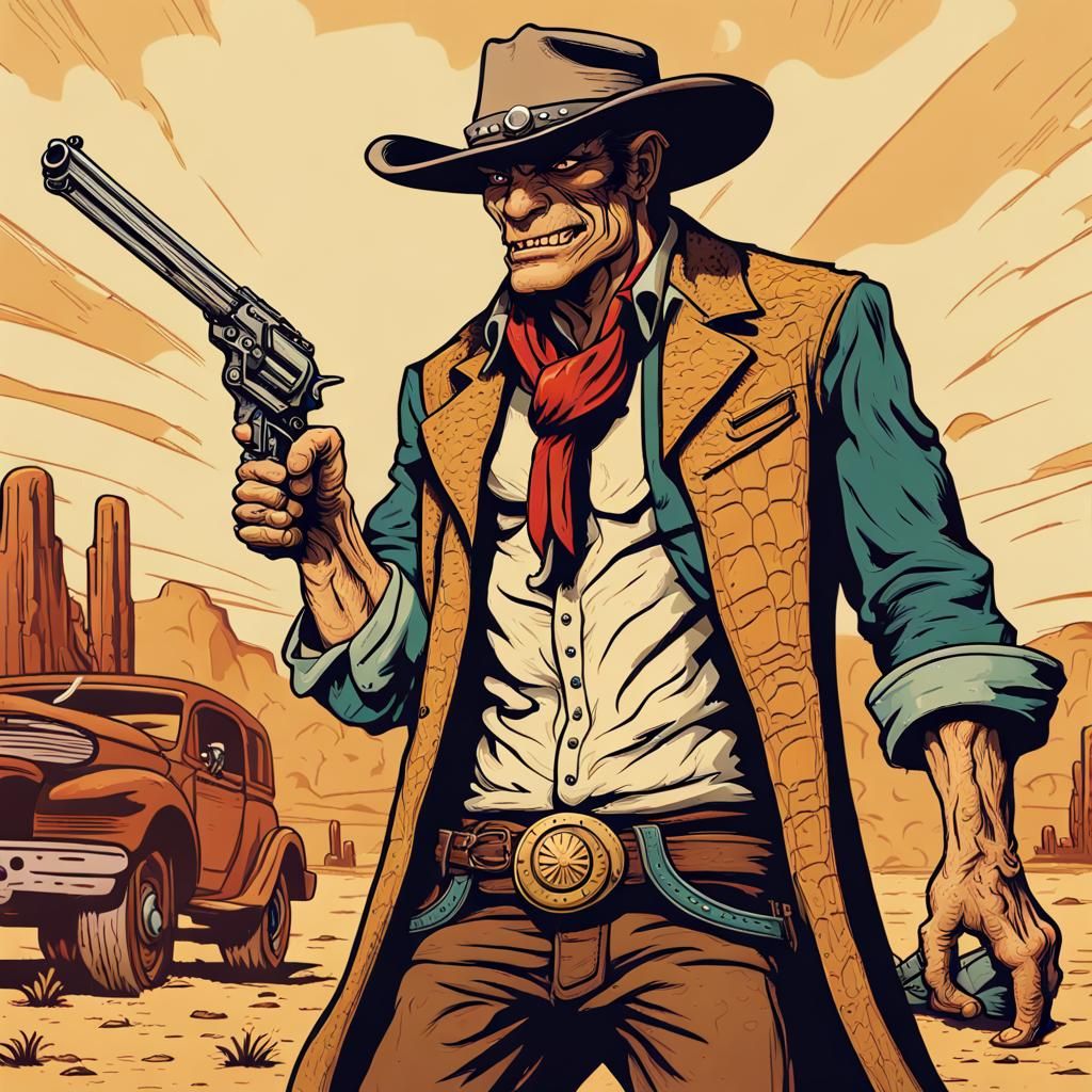 Anthro Crocodile Gunslinger in Pop Art Style