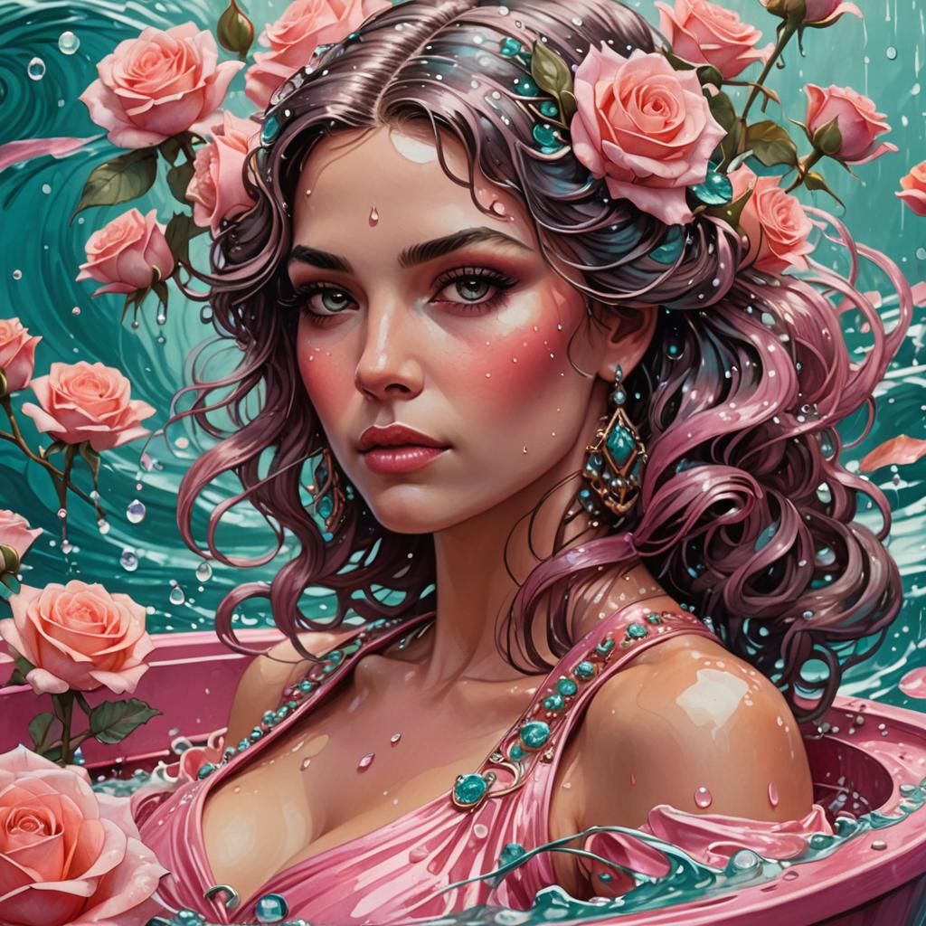 Art Nouveau Playboy Model in Pink Boat