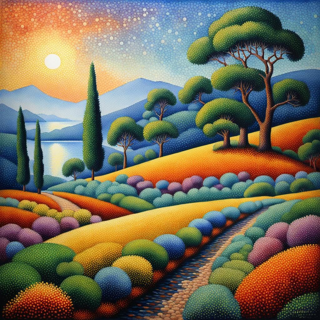 Pointillist Landscape Fine Art Masterpiece