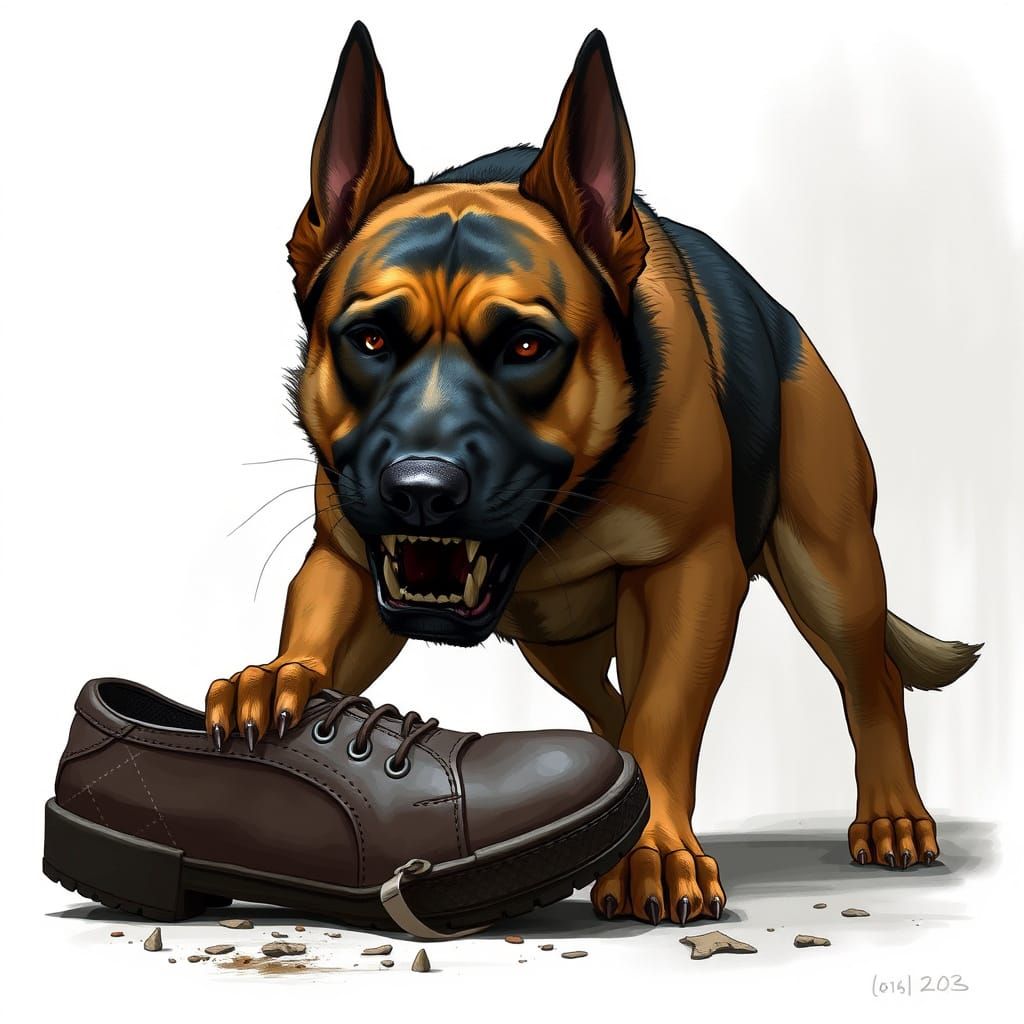 Gritty Canine Guardian of a Mangled Shoe