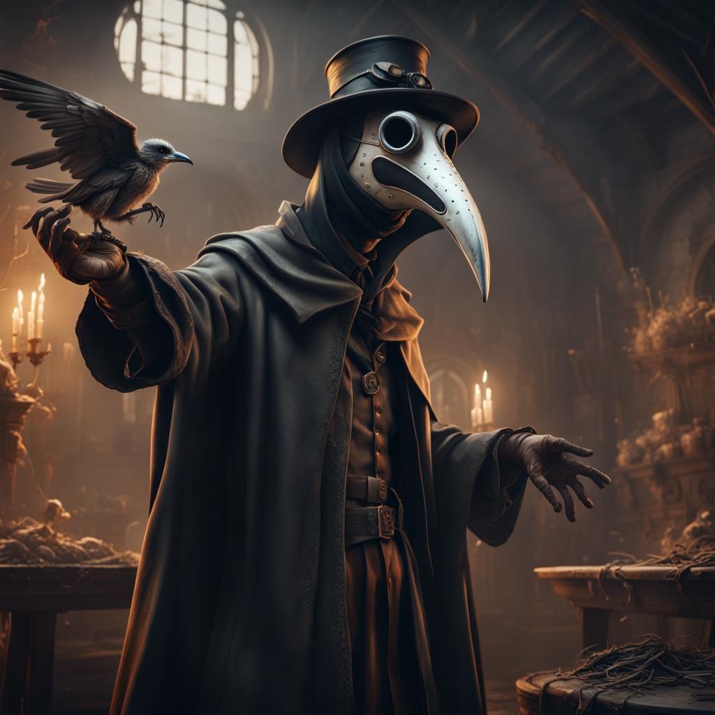 Plague Doctor Mask Removal: Detailed Matte Painting