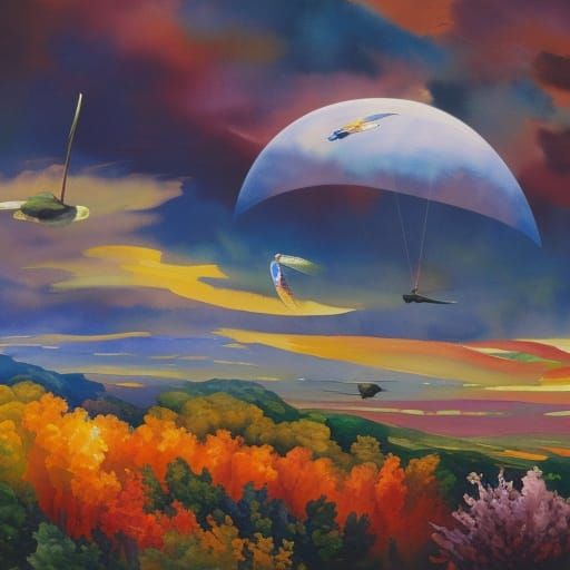 Mouse Flies with Paintbrush: Gouache-Watercolor Impressionis...