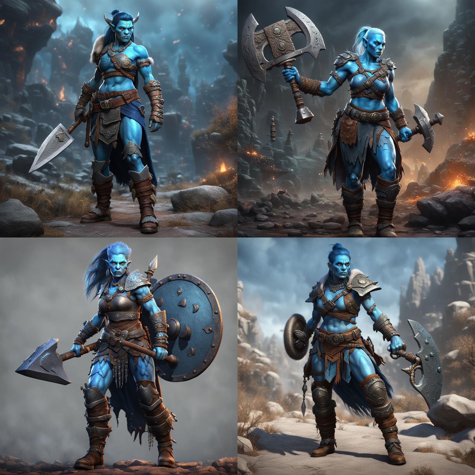 Blue-Skinned Half-Orc Barbarian with Smith Tools