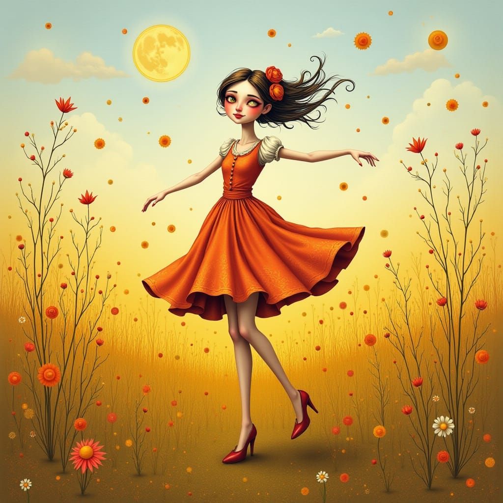 Whimsical Woman in a Sun-Kissed Meadow