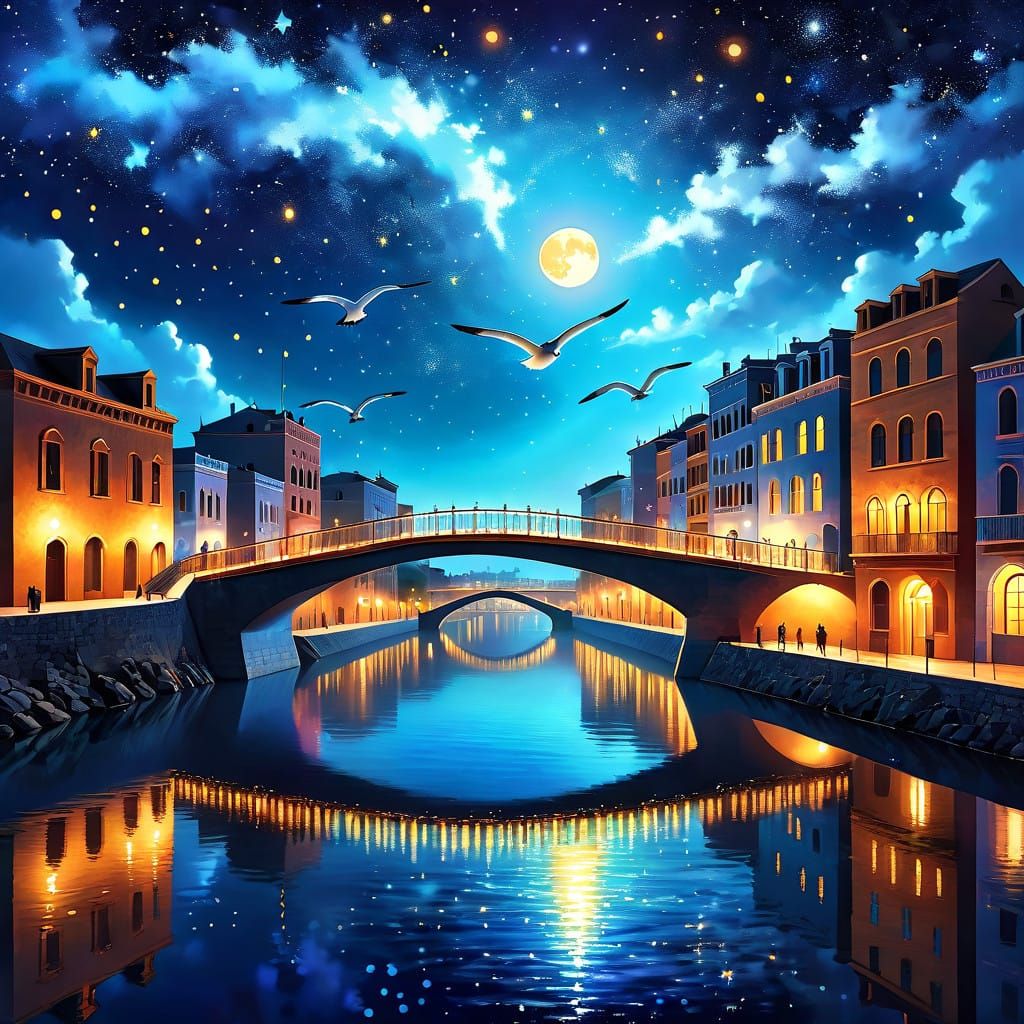 Moonlit Nightscape Over the River Jordan