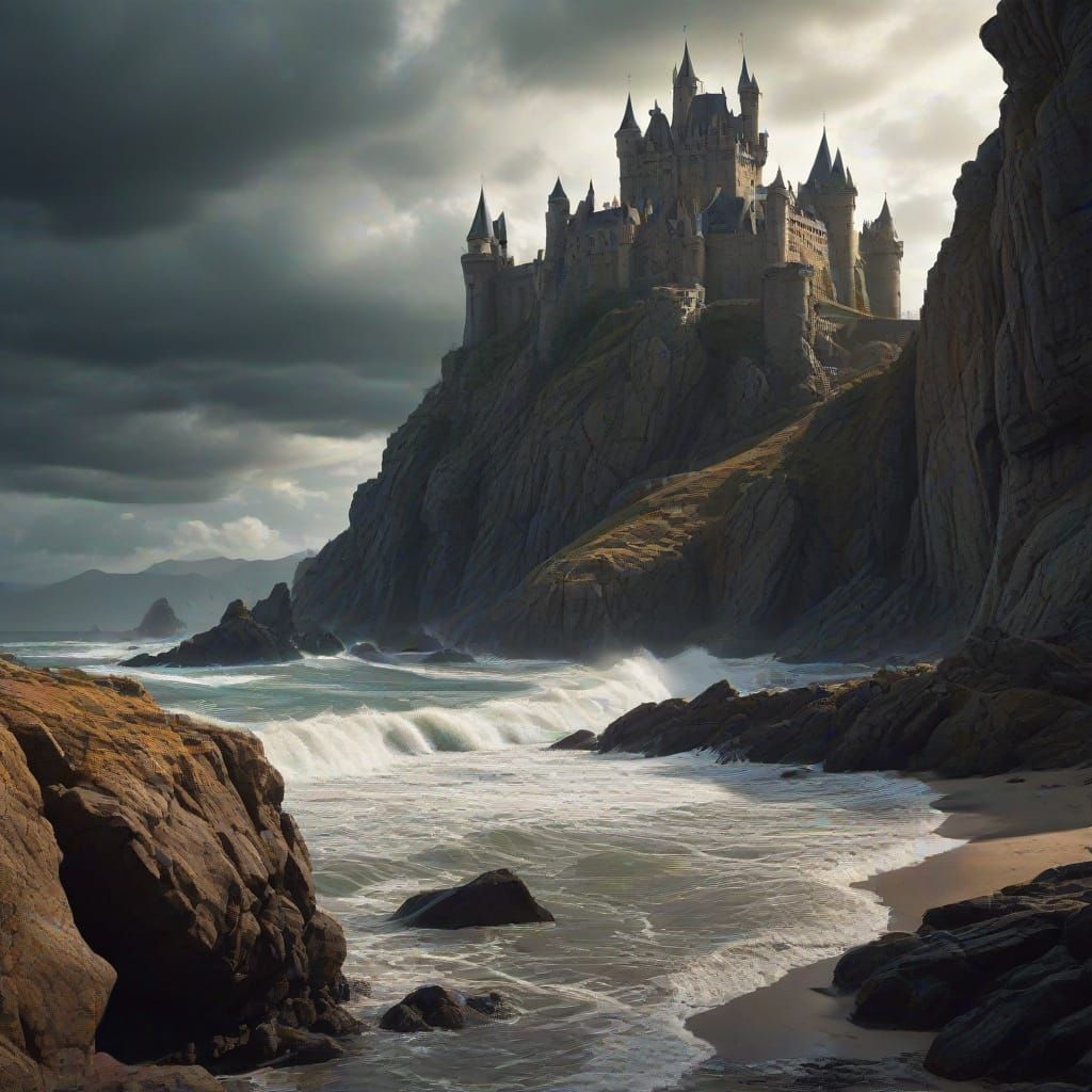 Medieval Castle on Stormy Island Matte Painting