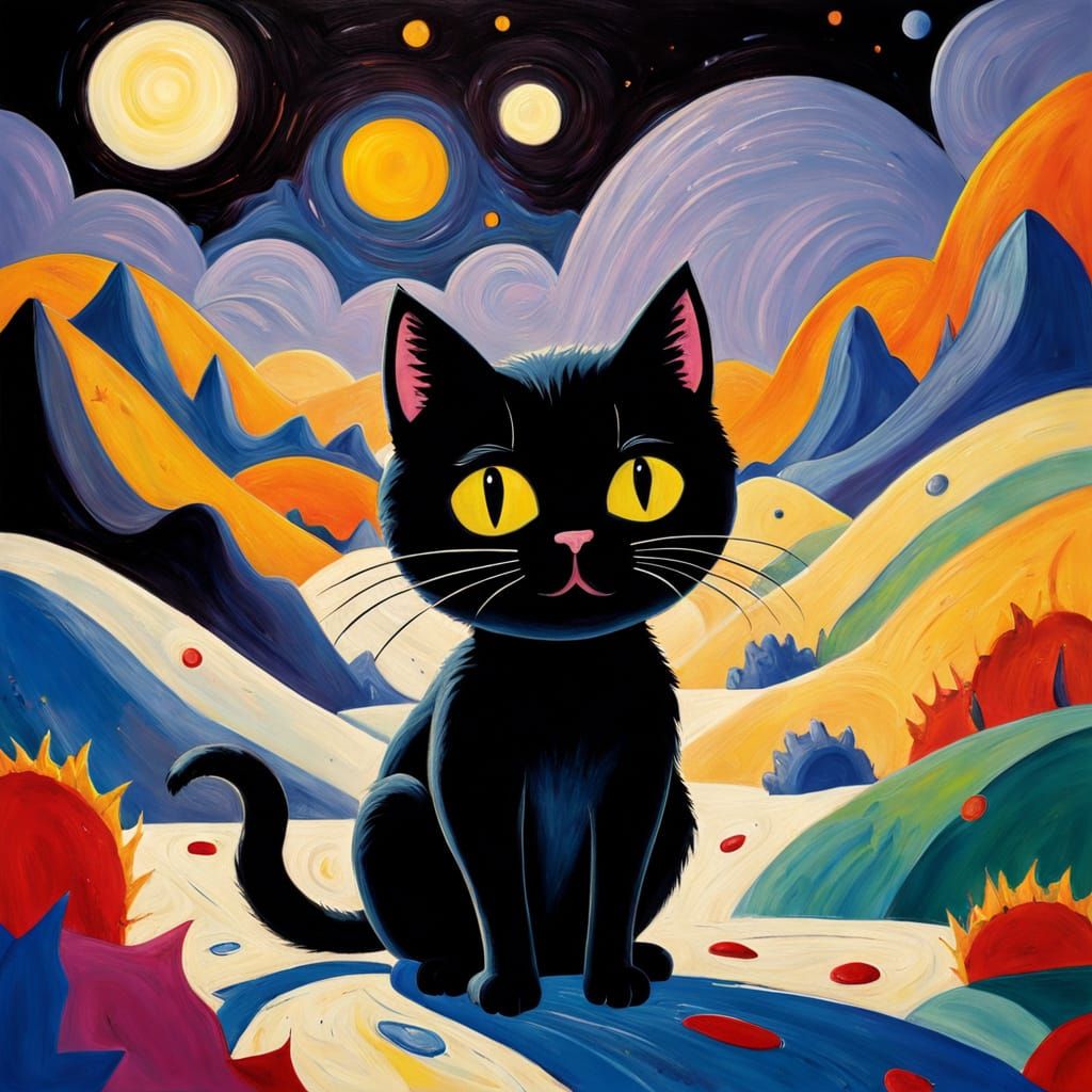 Curious Cat Explores Dreamlike Abstract World