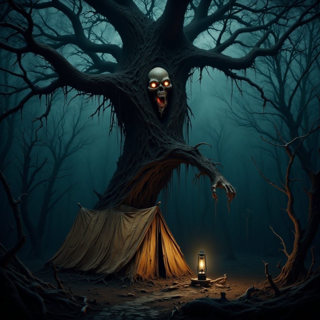 Spooky Scarecrow Lurks in Misty Forest