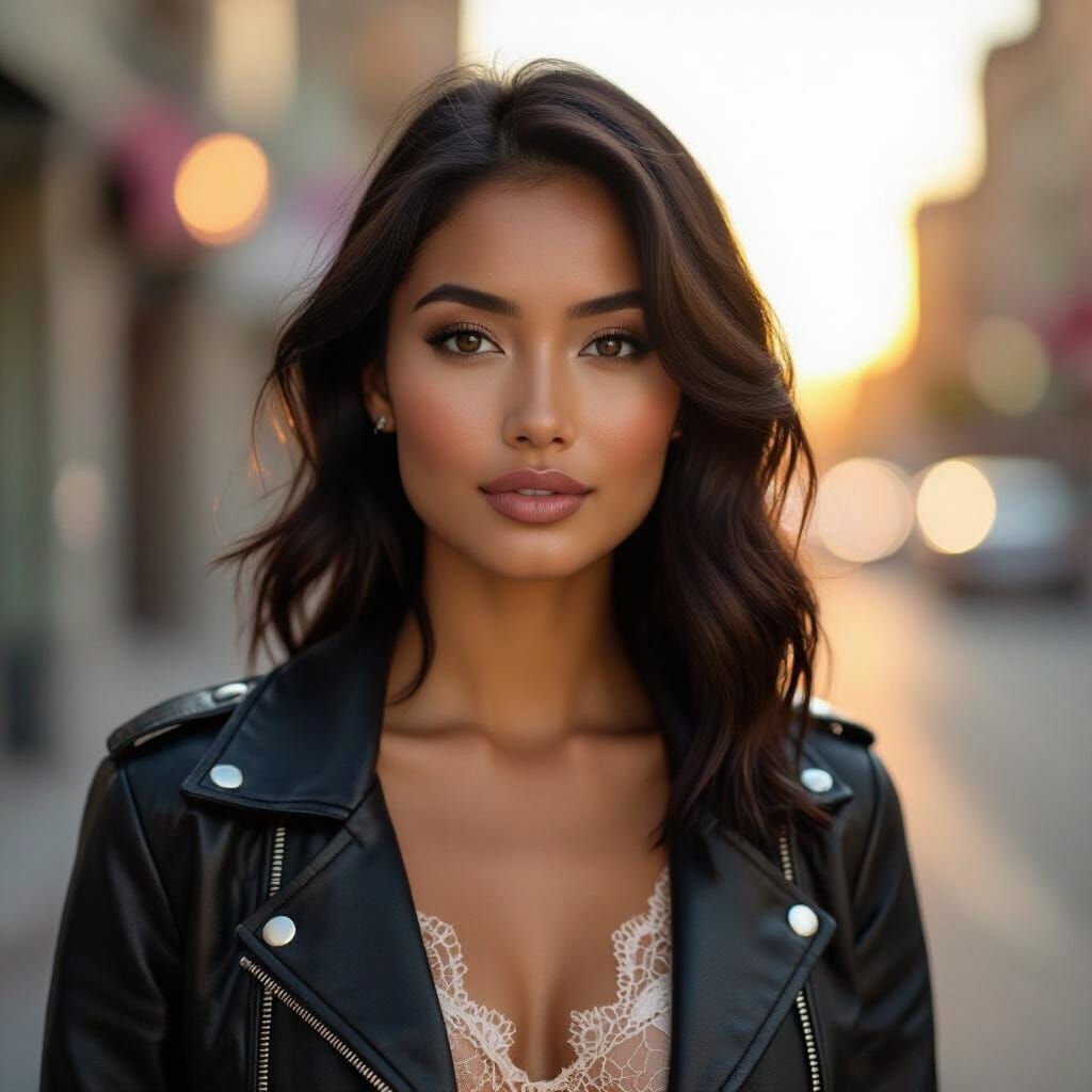 Confident Pacific Islander Woman in Dreamy Urban Setting