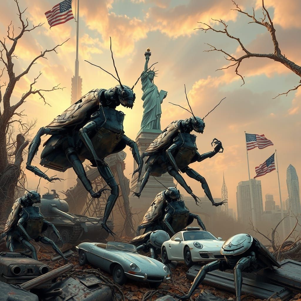 Cyborg Cockroaches March on Decaying Liberty