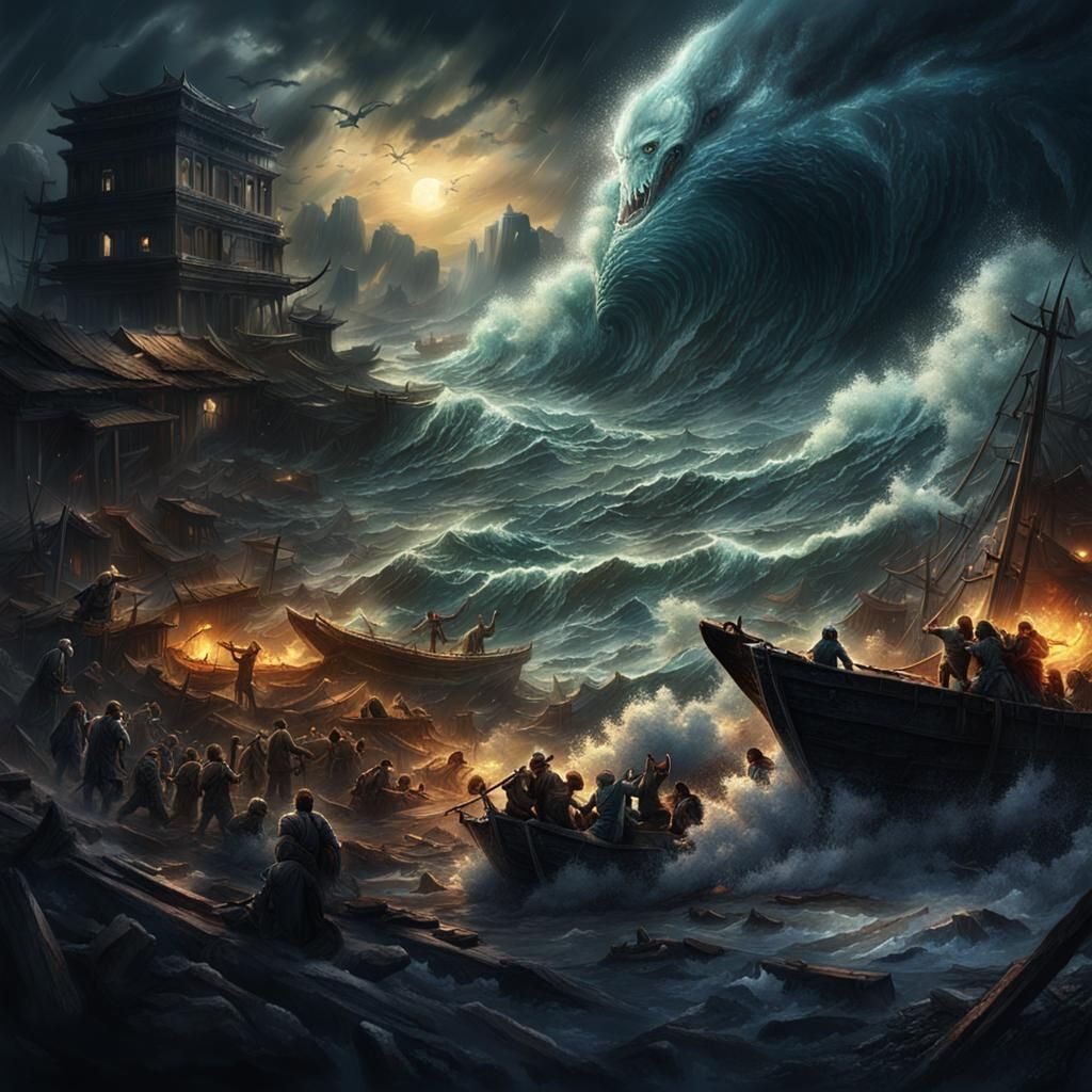 Tsunami's Wrath: A Fantastical Vision of Destruction