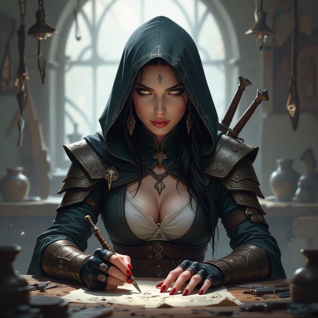 Female Aasimar Rogue Assassin Character Portrait