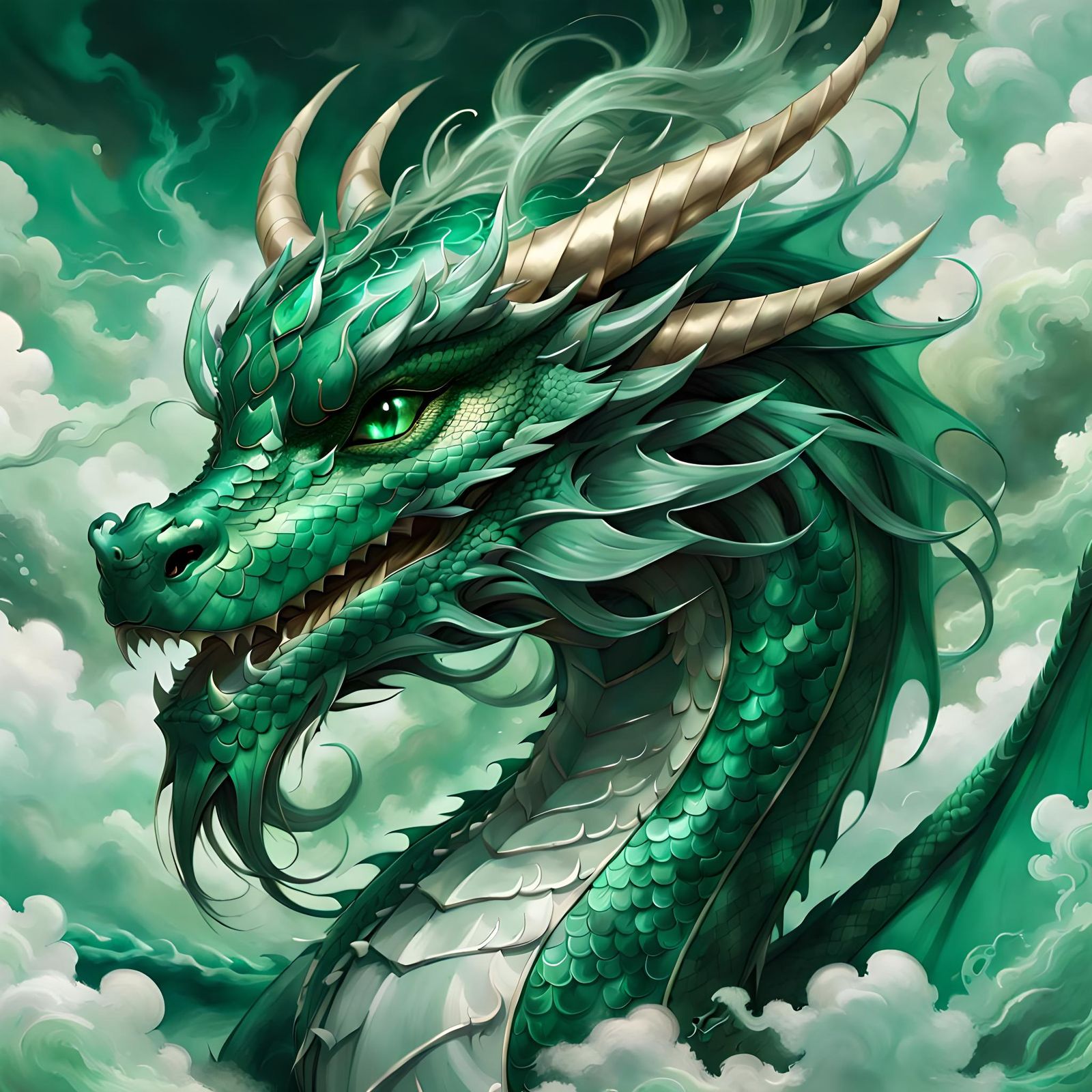 Emerald Dragon Close-Up: Liquid Green Cloudscape