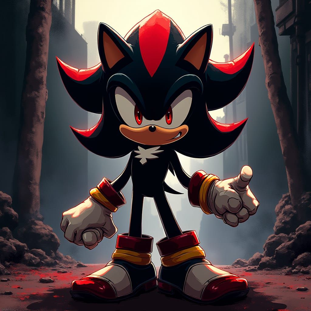 Shadow the Hedgehog in Gritty Anime Style