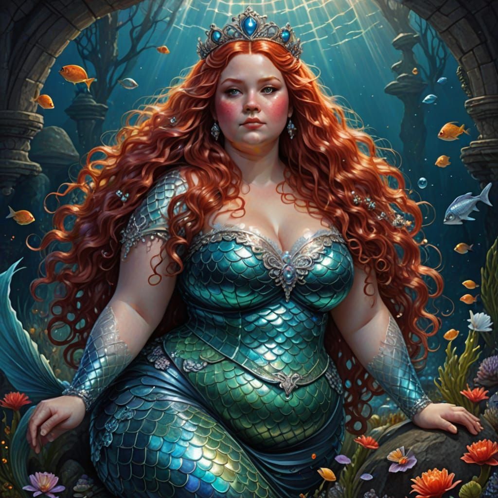 Chubby Mermaid Portrait in Oil Painting Style