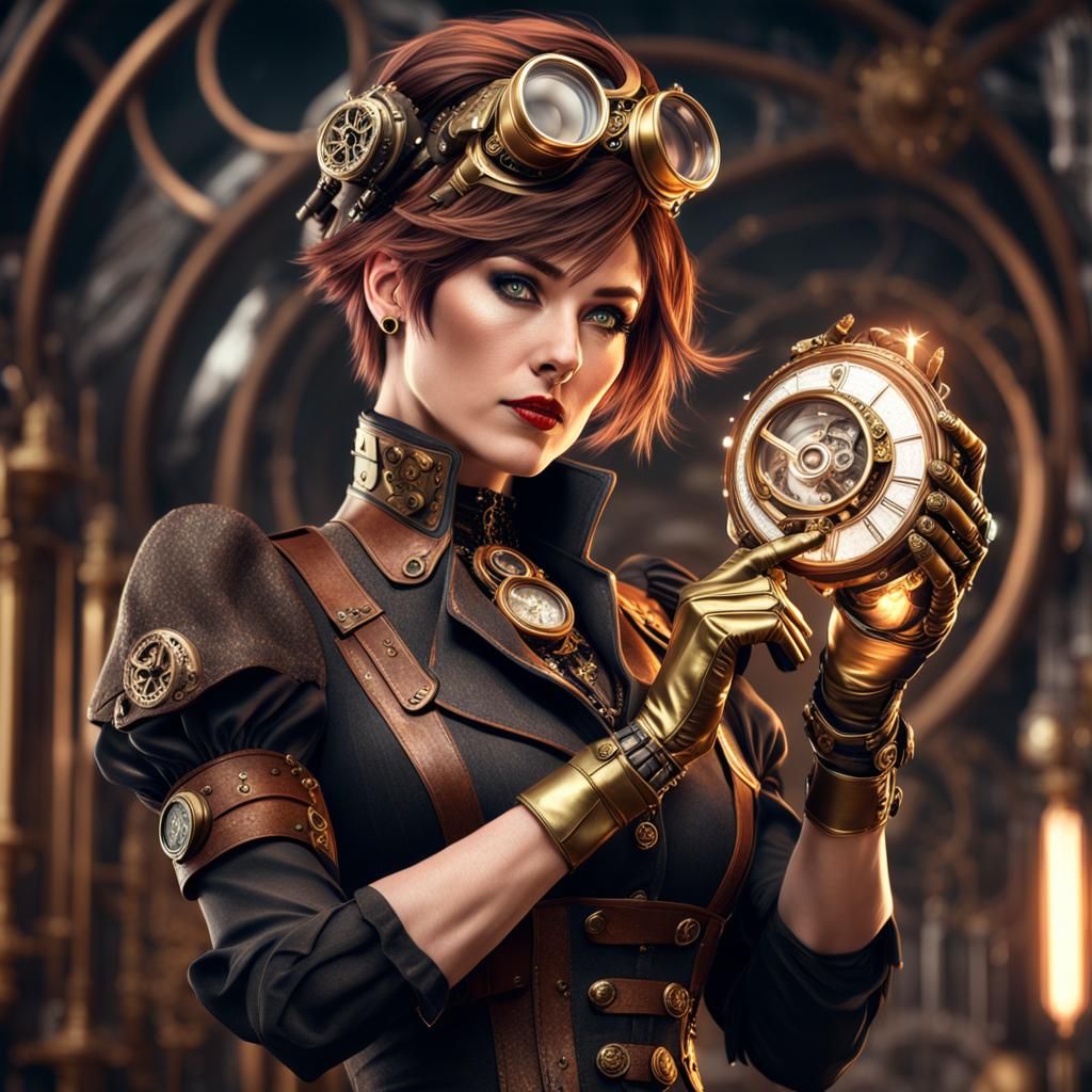Steampunk Woman Portrait in 3D Anime Art Style