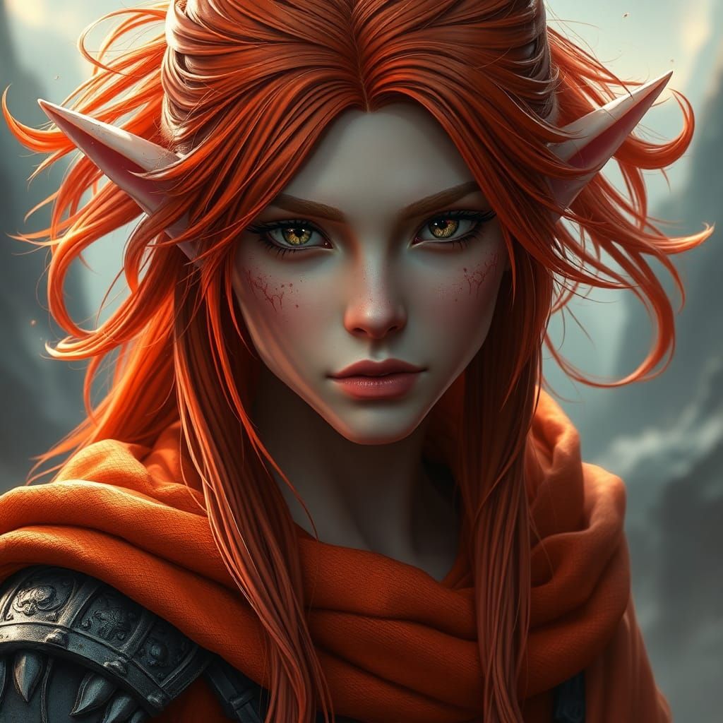 Red-Haired High Elf in Orange Robes