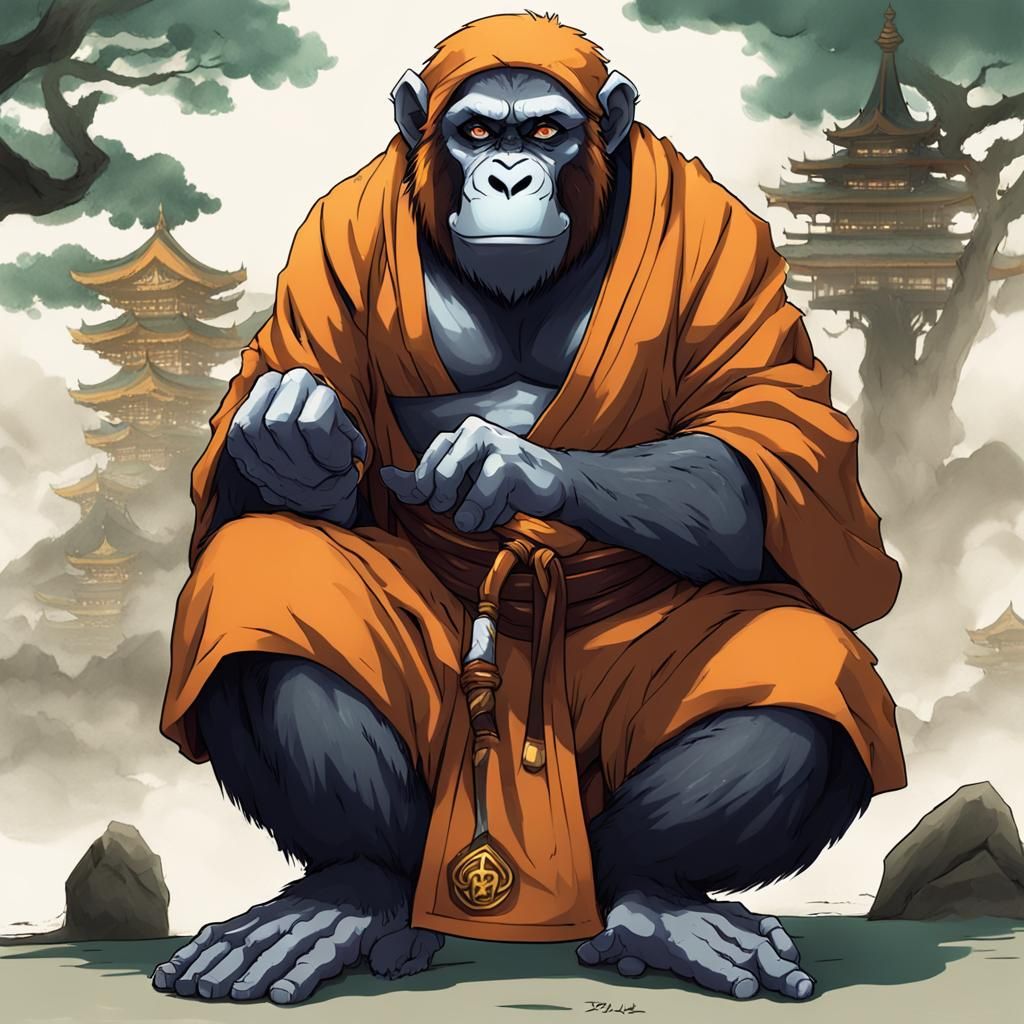 Ape Monk Character in Anime Style