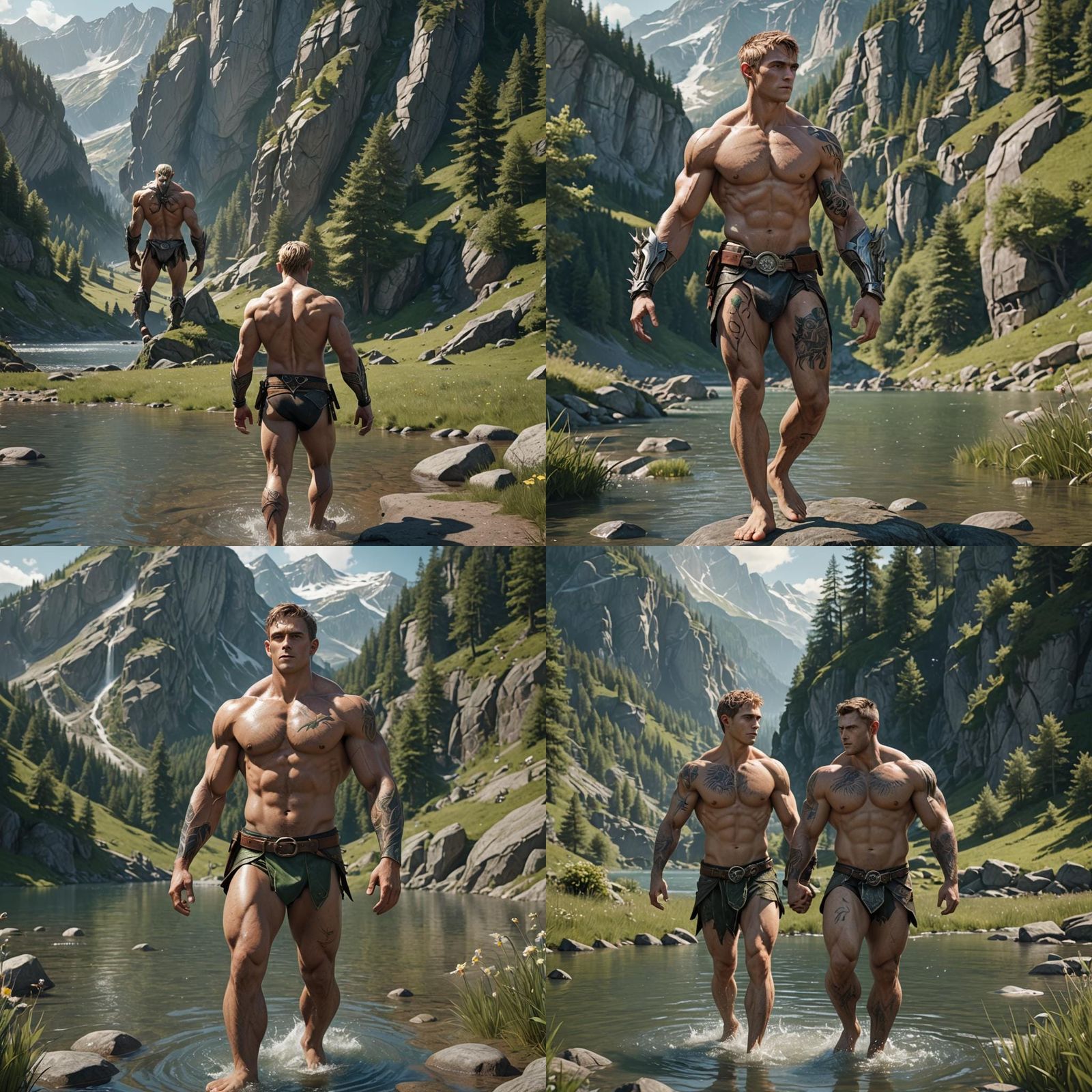 Elf Emerges from Lake with Bear Tattoo