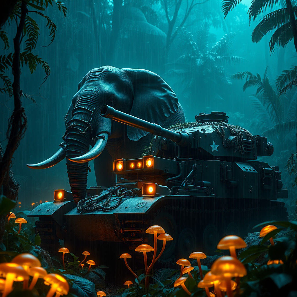 elephant and tank panzer VIII standing side by side