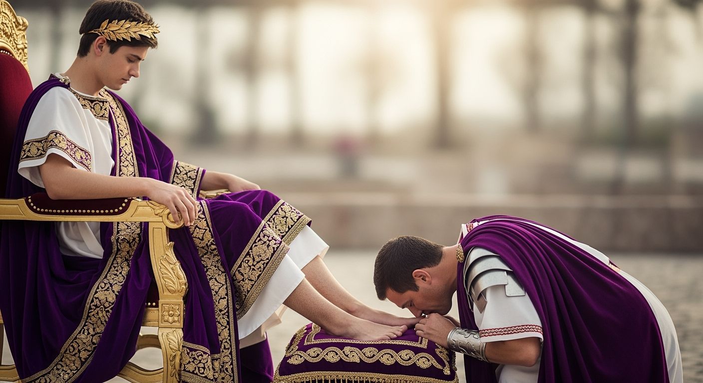 Young Roman Emperor on Gold Throne