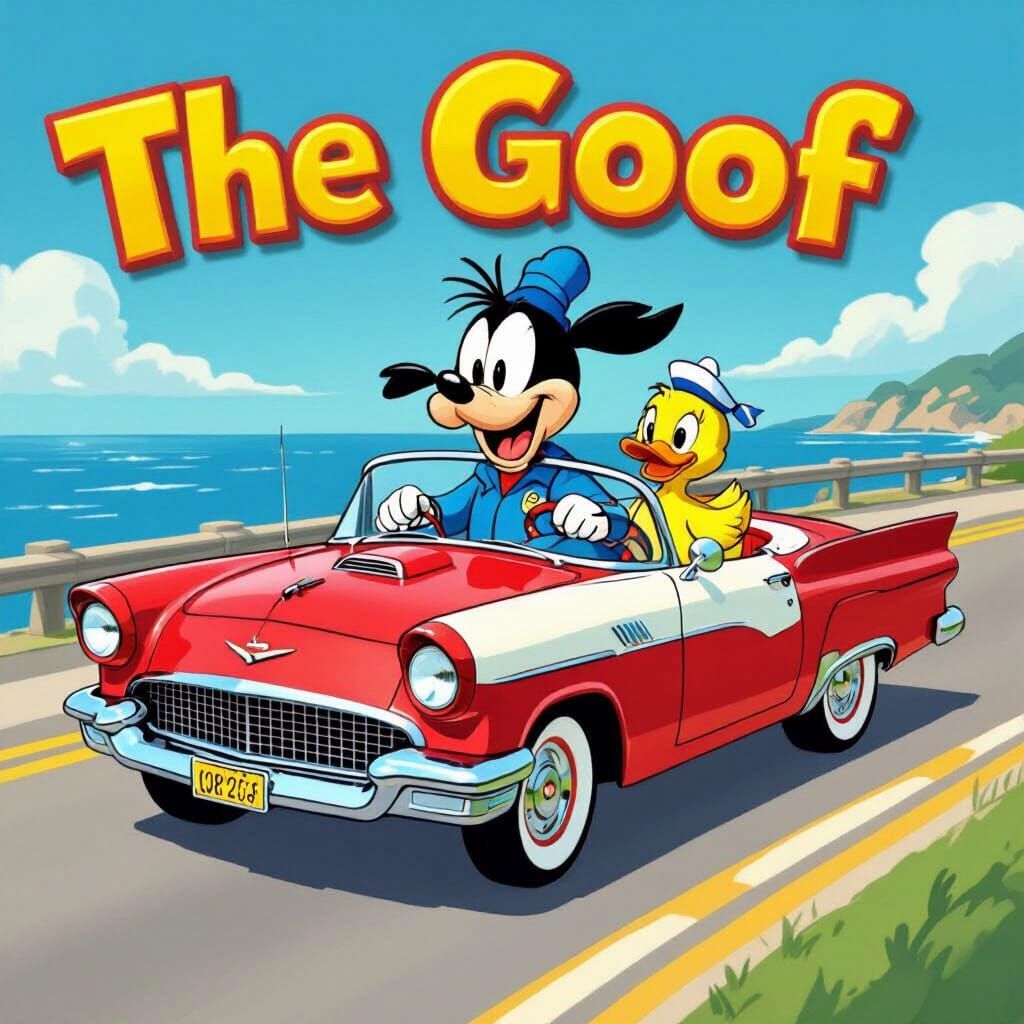 The Goof Drives a Patriotic Car With a Duck Companion