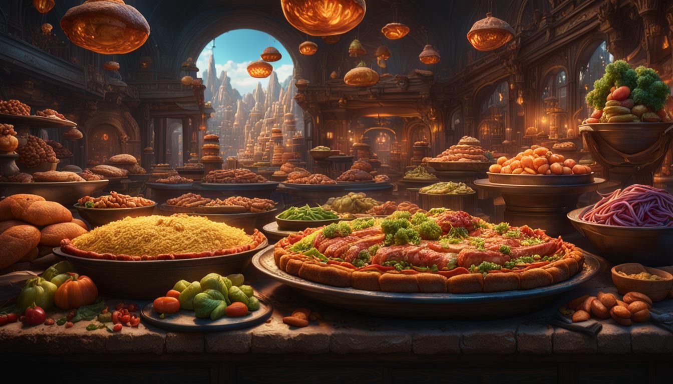 Fantastical Food World in Detailed Digital Art
