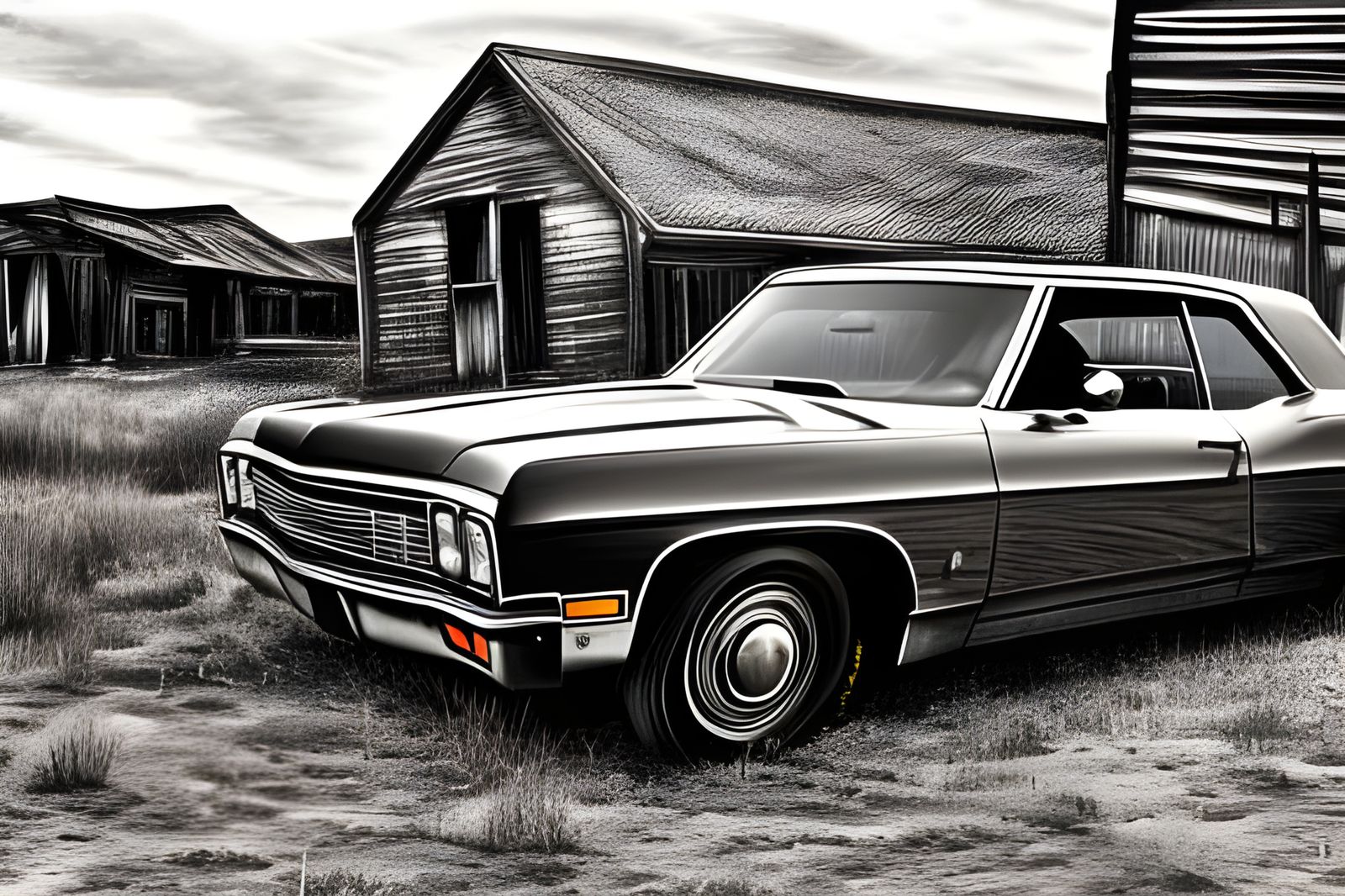 1969 black Chevrolet Impala - Abandoned old west town