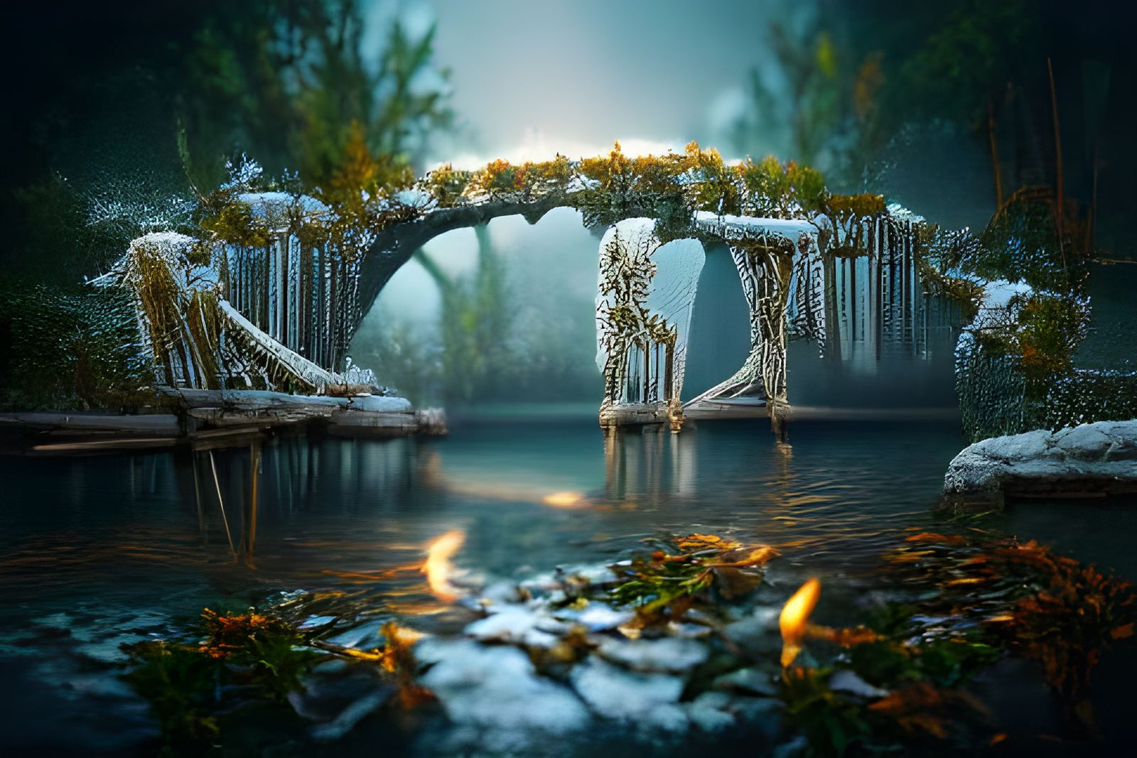 Sunlit Bone Bridge in Autumn Elven Jungle