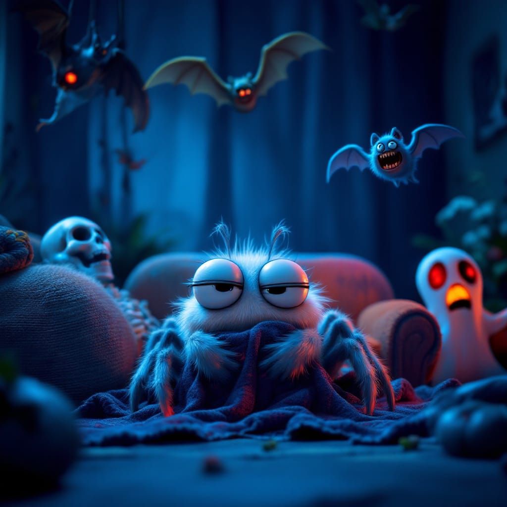 Timid Spider Hides in Spooky Haunted House