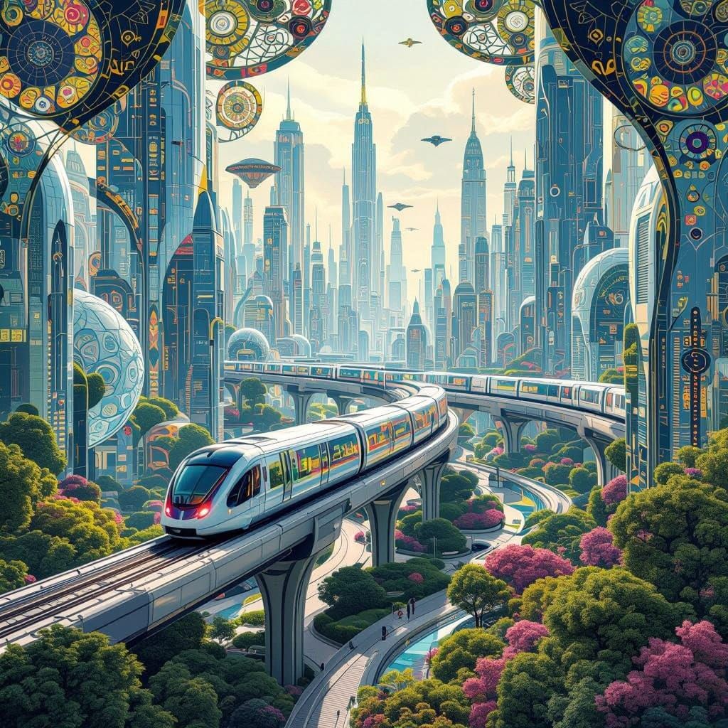 Surreal Futuristic Metropolis in Opulent Digital Painting St...
