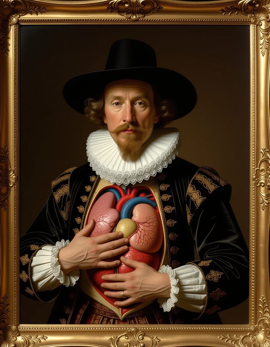 17th Century Doctor Cradling Heart: Golden Age Art