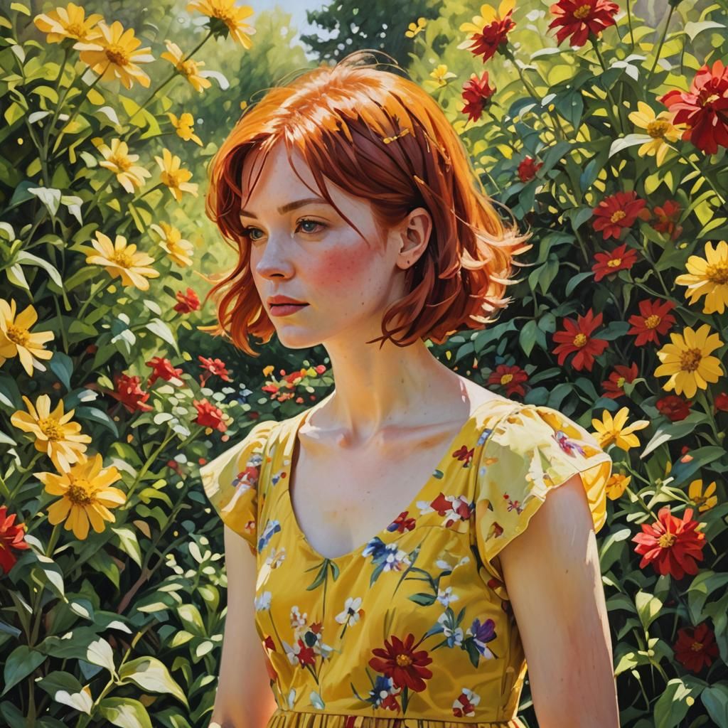 Girl in Garden: An Impressionist Oil Painting