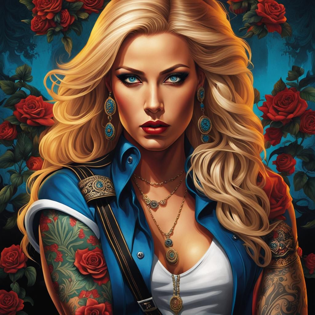 Gangster Woman with Neon Lights and Tattoos