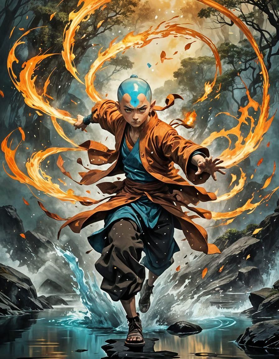 Anime Avatar of Magic Elements in Watercolor Style