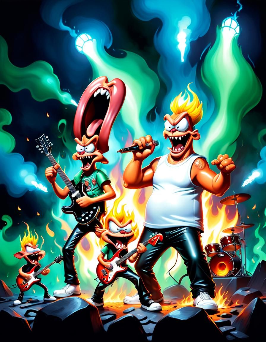 Ren and Stimpy as a Cartoon Metal Band