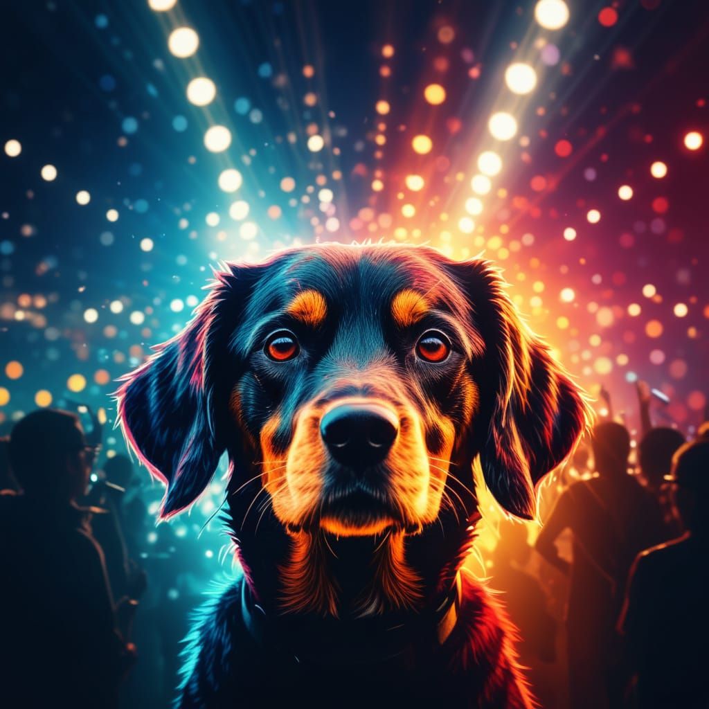 Vibrant Concert Inside Dog Silhouette, Digital Art