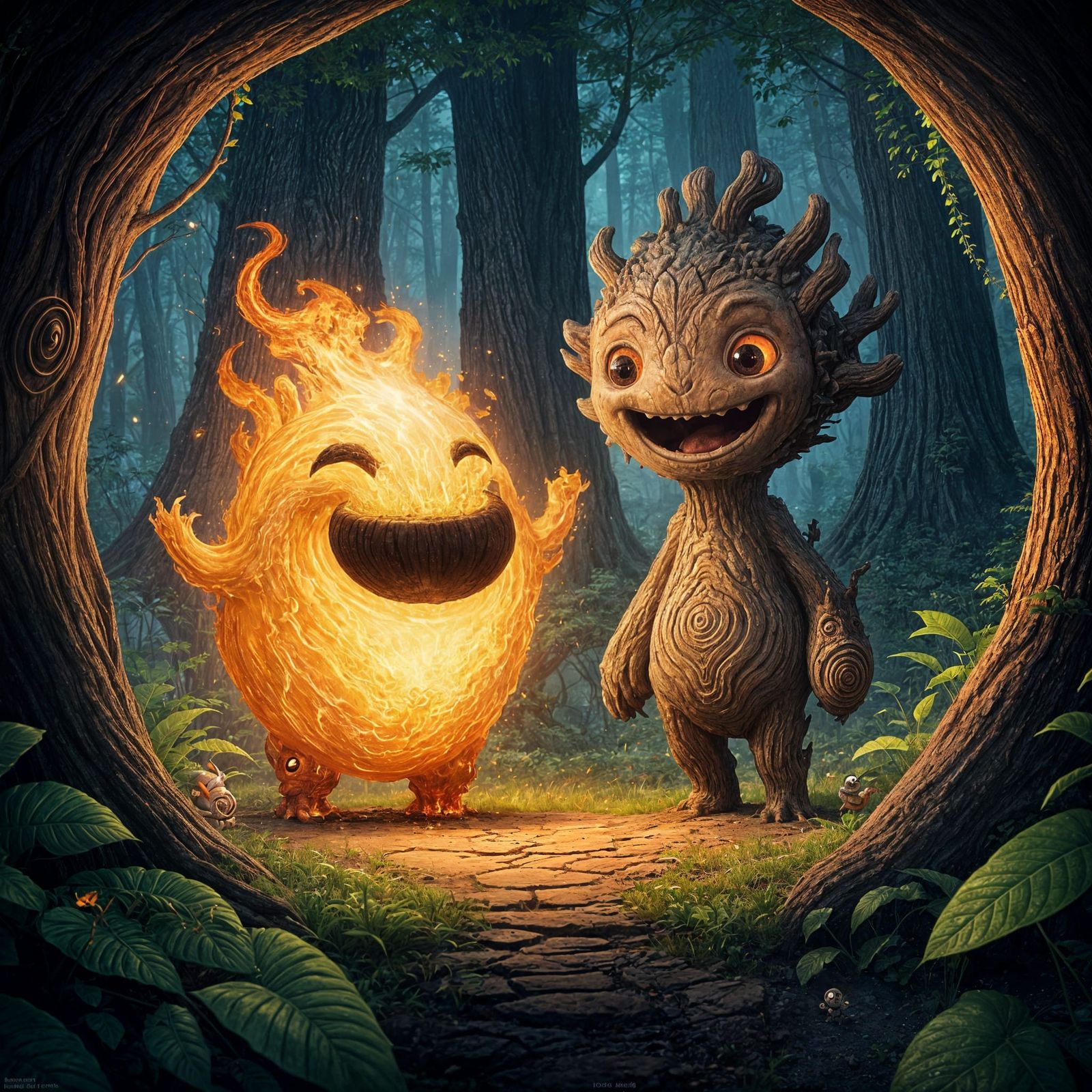 Fantastical Forest Friends in Vibrant, Detailed Style