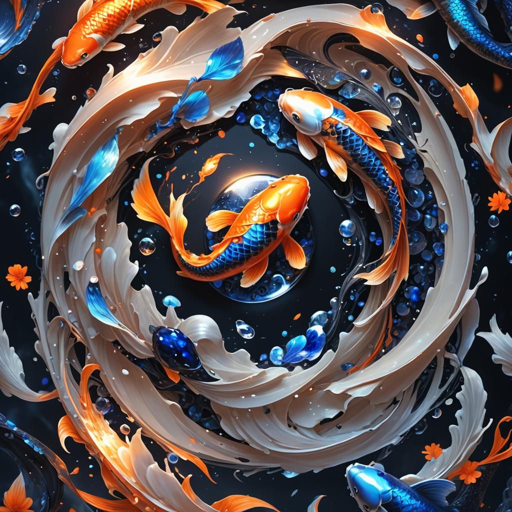 Sapphires and Koi Fish Around Yin Yang